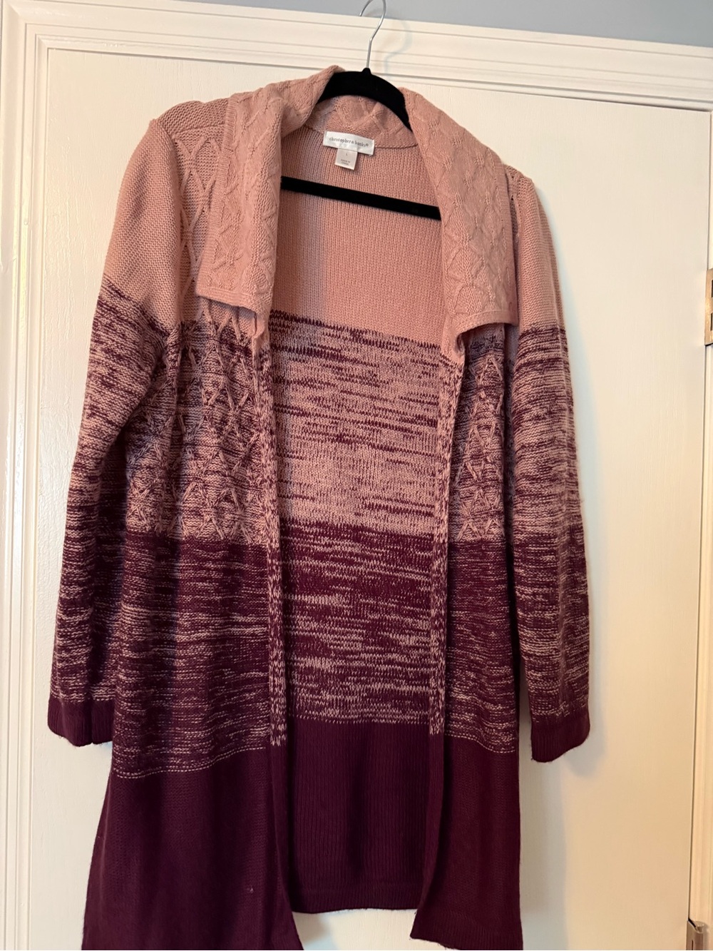 Christopher & Banks Pink to Burgundy Ombre Open-Front Cardigan
